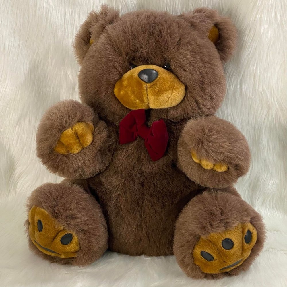 Large 18"x16" Brown Goffa Teddy Bear Plush Stuffed Animal W/ Red Bow